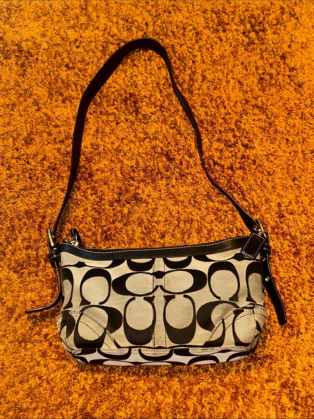 Coach Black and Cream Signature Canvas Shoulder Bag